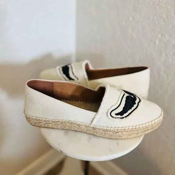 Zadig &amp; Voltaire Canvas Espadrille Slip on Flat, Cream/Black, Size 11, NWOT