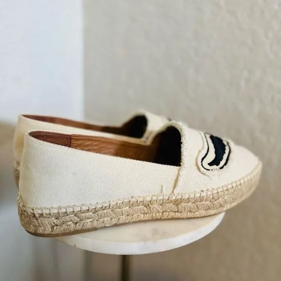 Zadig &amp; Voltaire Canvas Espadrille Slip on Flat, Cream/Black, Size 11, NWOT