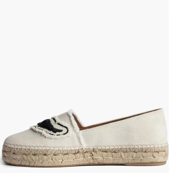 Zadig &amp; Voltaire Canvas Espadrille Slip on Flat, Cream/Black, Size 11, NWOT
