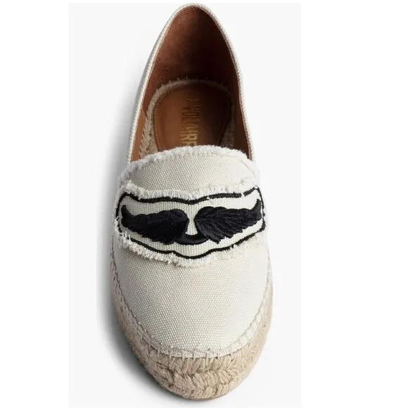 Zadig &amp; Voltaire Canvas Espadrille Slip on Flat, Cream/Black, Size 11, NWOT