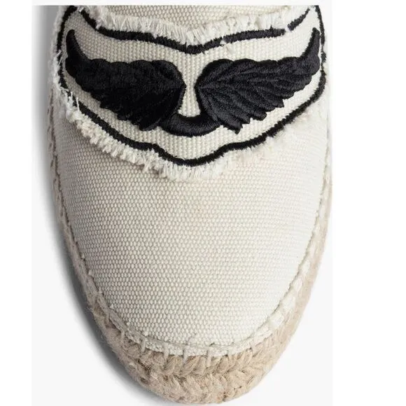 Zadig &amp; Voltaire Canvas Espadrille Slip on Flat, Cream/Black, Size 11, NWOT