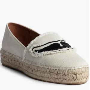 Zadig &amp; Voltaire Canvas Espadrille Slip on Flat, Cream/Black, Size 11, NWOT