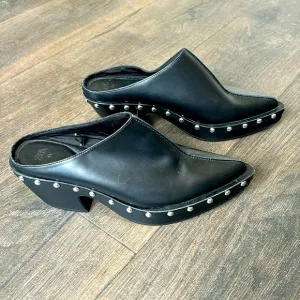 ZARA Black Studded Pointed Toe Leather Clogs, US 9 / EUR 40