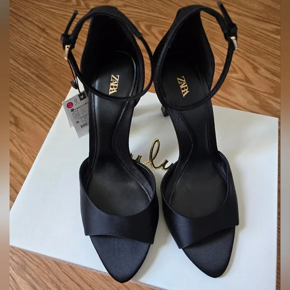 Zara Satin Open Toe Heels NEW 39/8