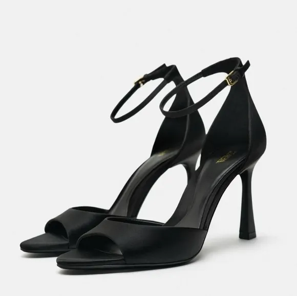 Zara Satin Open Toe Heels NEW 39/8
