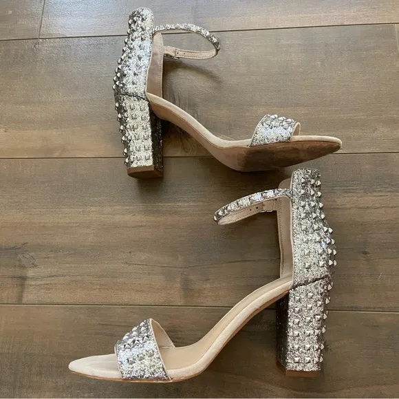{Zara} Size 39 Studded Block Heels Silver