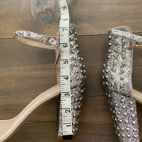 {Zara} Size 39 Studded Block Heels Silver