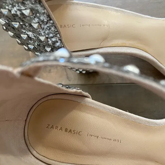 {Zara} Size 39 Studded Block Heels Silver
