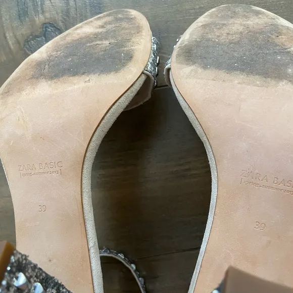 {Zara} Size 39 Studded Block Heels Silver
