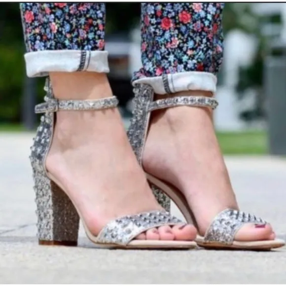 {Zara} Size 39 Studded Block Heels Silver