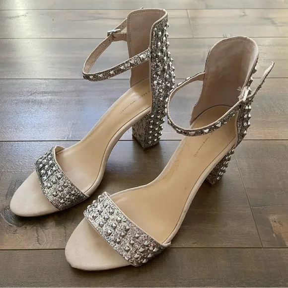{Zara} Size 39 Studded Block Heels Silver
