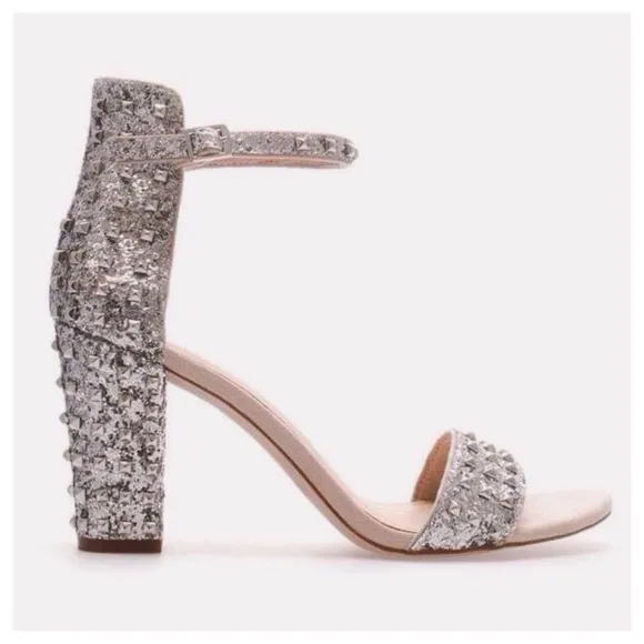{Zara} Size 39 Studded Block Heels Silver