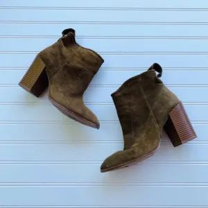 Zara Size 40 Olive Brown Suede Block Heel Bootie