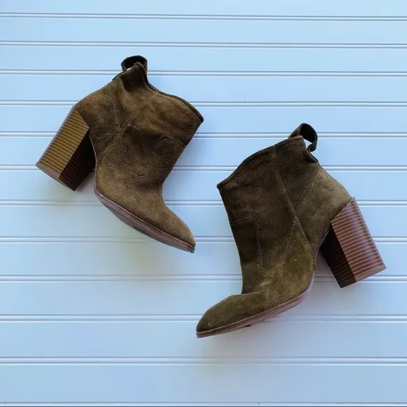 Zara Size 40 Olive Brown Suede Block Heel Bootie