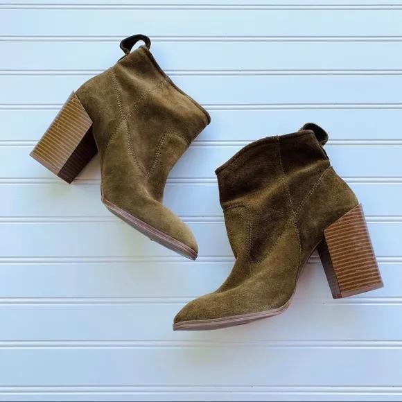 Zara Size 40 Olive Brown Suede Block Heel Bootie