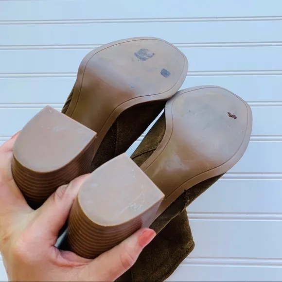 Zara Size 40 Olive Brown Suede Block Heel Bootie