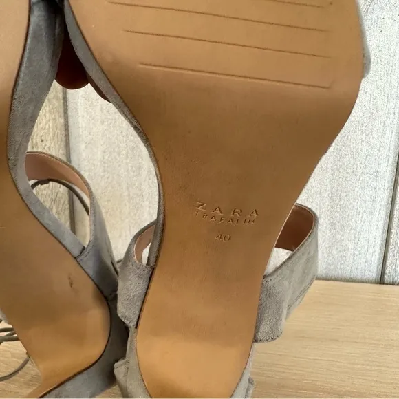 ZARA TRAFALUC GREY SUEDE LACE UP STILETTO HEELS