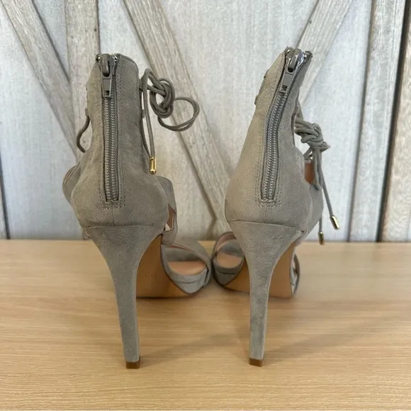 ZARA TRAFALUC GREY SUEDE LACE UP STILETTO HEELS