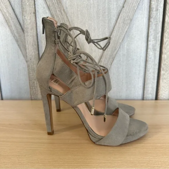 ZARA TRAFALUC GREY SUEDE LACE UP STILETTO HEELS