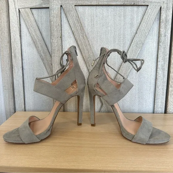 ZARA TRAFALUC GREY SUEDE LACE UP STILETTO HEELS