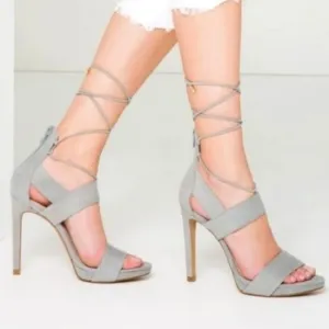ZARA TRAFALUC GREY SUEDE LACE UP STILETTO HEELS