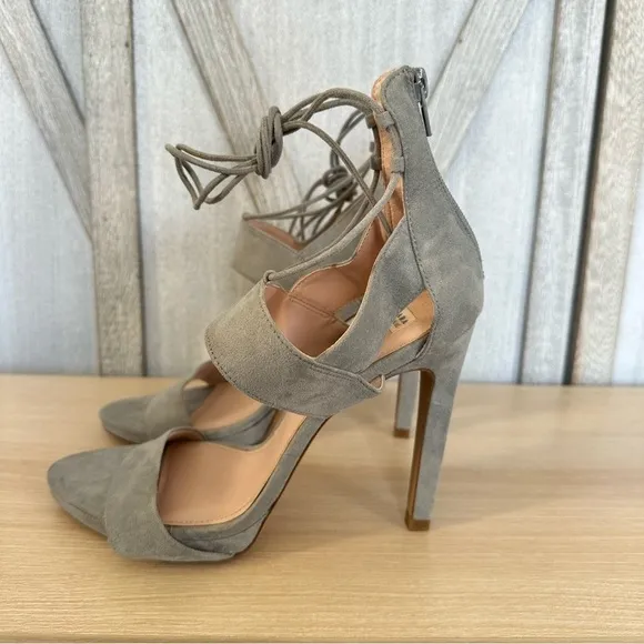 ZARA TRAFALUC GREY SUEDE LACE UP STILETTO HEELS