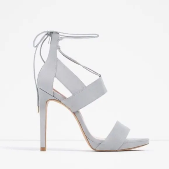 ZARA TRAFALUC GREY SUEDE LACE UP STILETTO HEELS