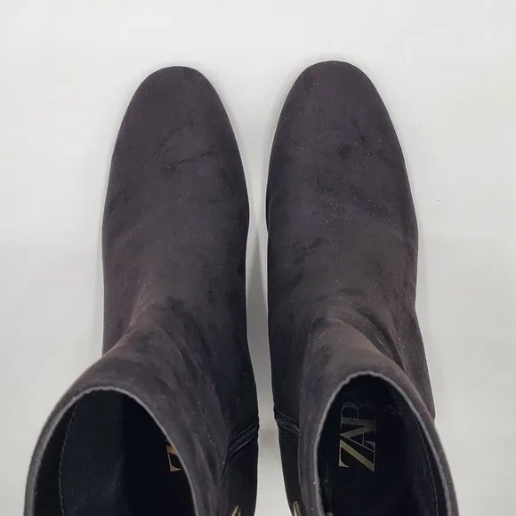 Zara Velvet Booties Gold Trimmed Block Heels