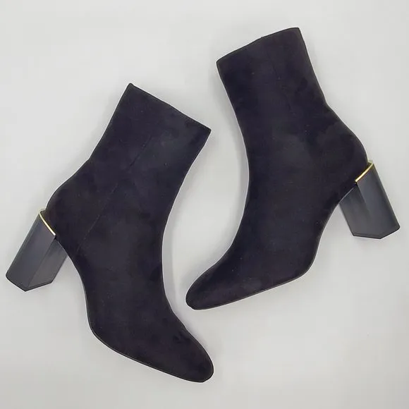 Zara Velvet Booties Gold Trimmed Block Heels