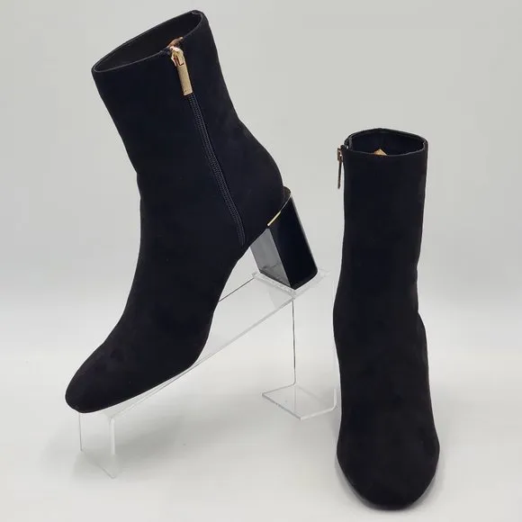 Zara Velvet Booties Gold Trimmed Block Heels