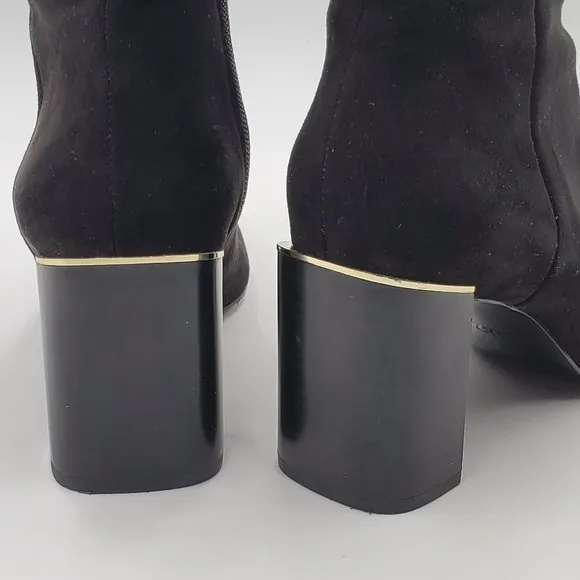 Zara Velvet Booties Gold Trimmed Block Heels