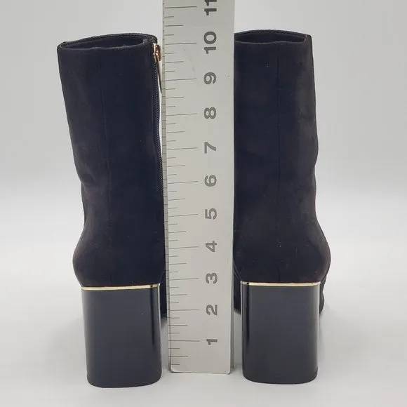 Zara Velvet Booties Gold Trimmed Block Heels