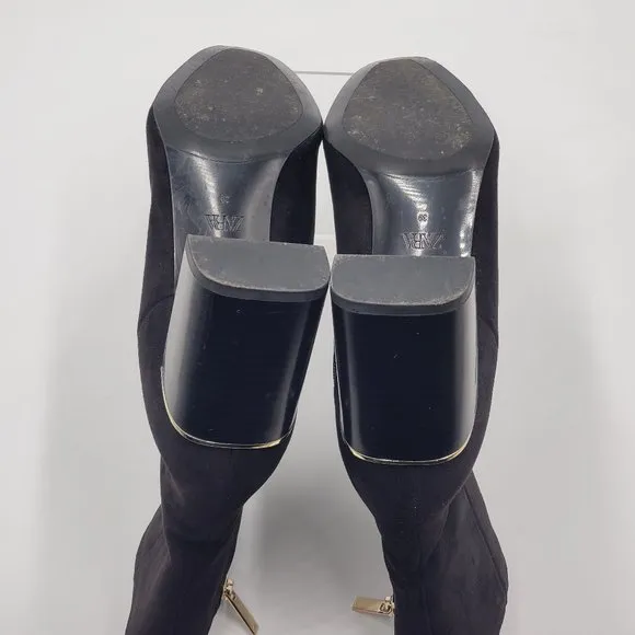 Zara Velvet Booties Gold Trimmed Block Heels