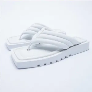 Zara White Leather Quilted Slides Shoes Size 8 US