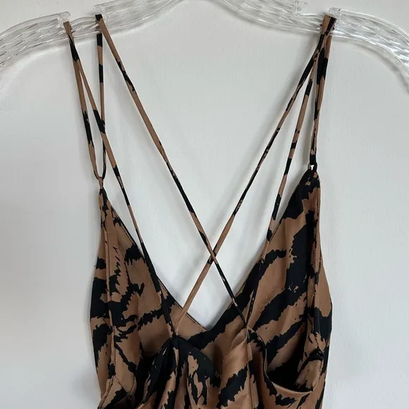 Zara Woman Printed Tiger Satin Like Midi Dress Size Small