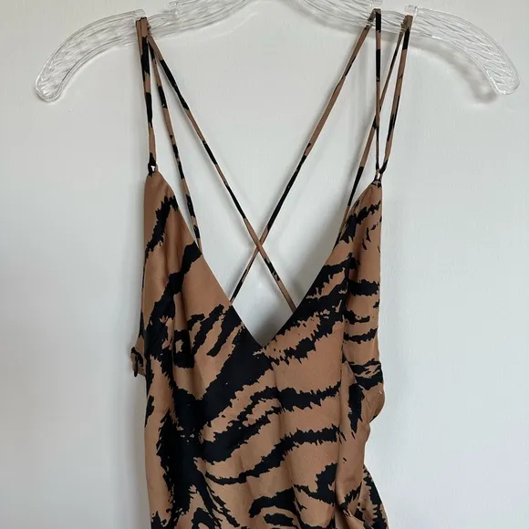 Zara Woman Printed Tiger Satin Like Midi Dress Size Small