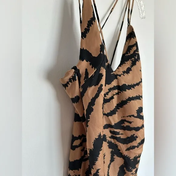 Zara Woman Printed Tiger Satin Like Midi Dress Size Small