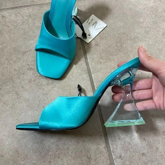 Zara Blue Clear Block Heels
