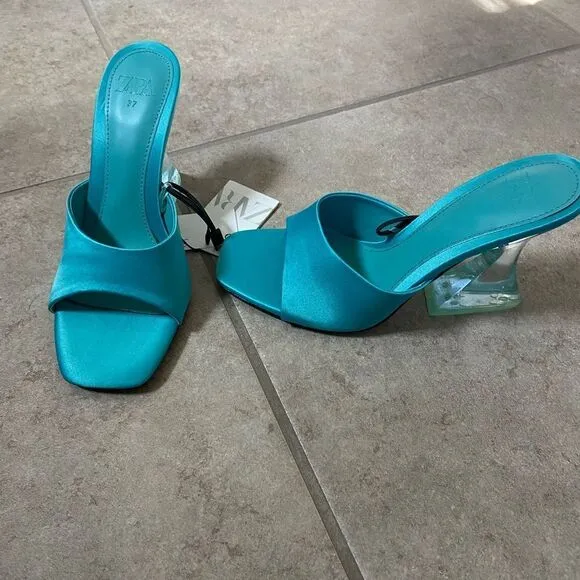 Zara Blue Clear Block Heels