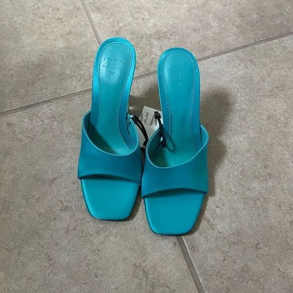 Zara Blue Clear Block Heels