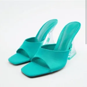 Zara Blue Clear Block Heels