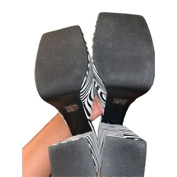 Zebra Square Toe High Block Heels slipOn