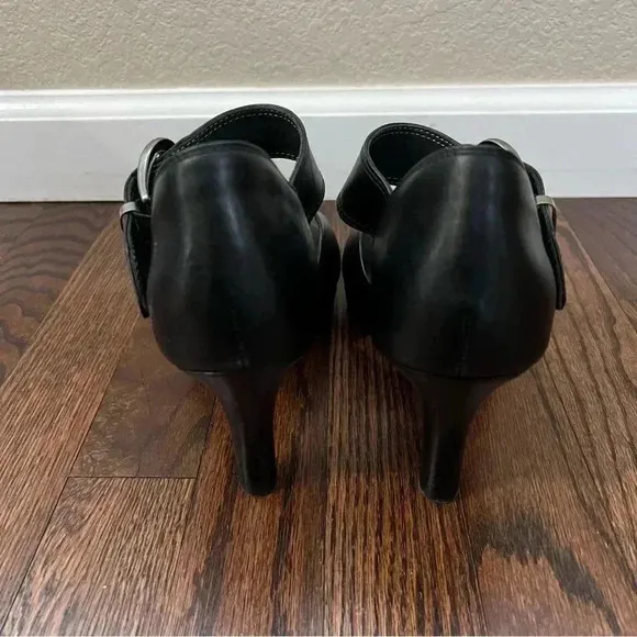Ziera Black Soft Leather Buckle Open Toe Heels Pumps Women’s Size EU 39 US 8.5