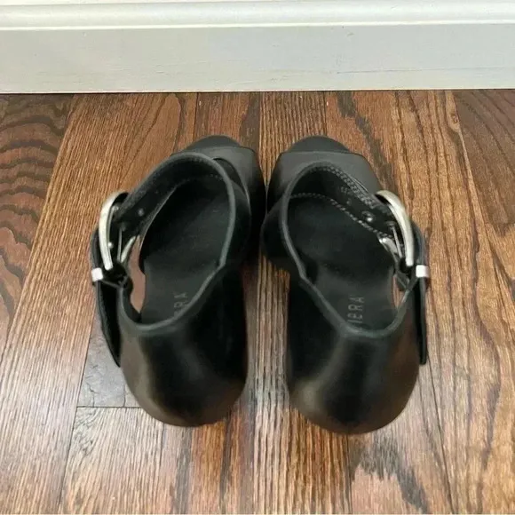 Ziera Black Soft Leather Buckle Open Toe Heels Pumps Women’s Size EU 39 US 8.5