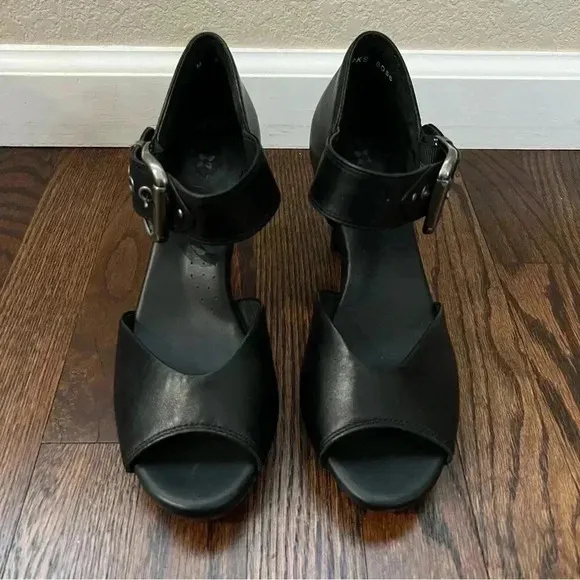Ziera Black Soft Leather Buckle Open Toe Heels Pumps Women’s Size EU 39 US 8.5