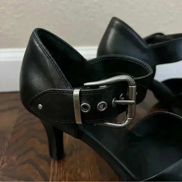 Ziera Black Soft Leather Buckle Open Toe Heels Pumps Women’s Size EU 39 US 8.5