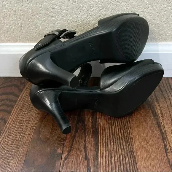 Ziera Black Soft Leather Buckle Open Toe Heels Pumps Women’s Size EU 39 US 8.5