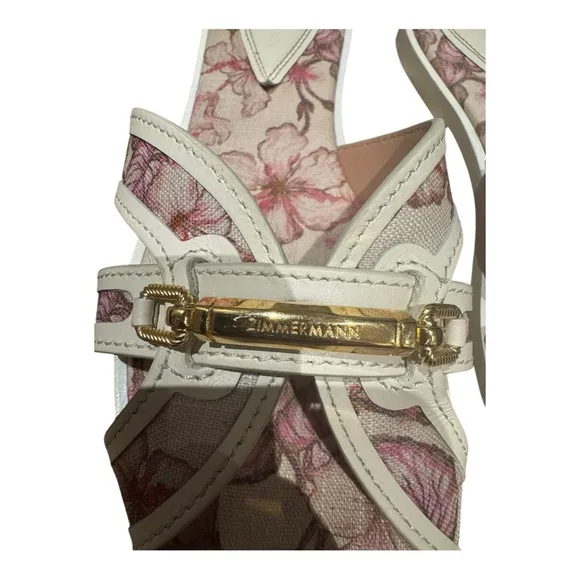 Zimmermann Women’s Floral White Pink Sandals with Gold Accents Size 9