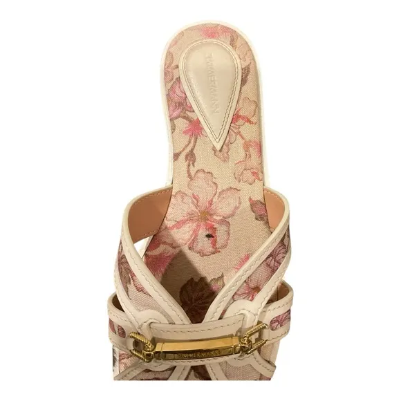 Zimmermann Women’s Floral White Pink Sandals with Gold Accents Size 9