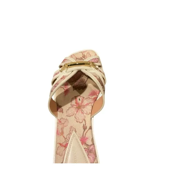 Zimmermann Women’s Floral White Pink Sandals with Gold Accents Size 9